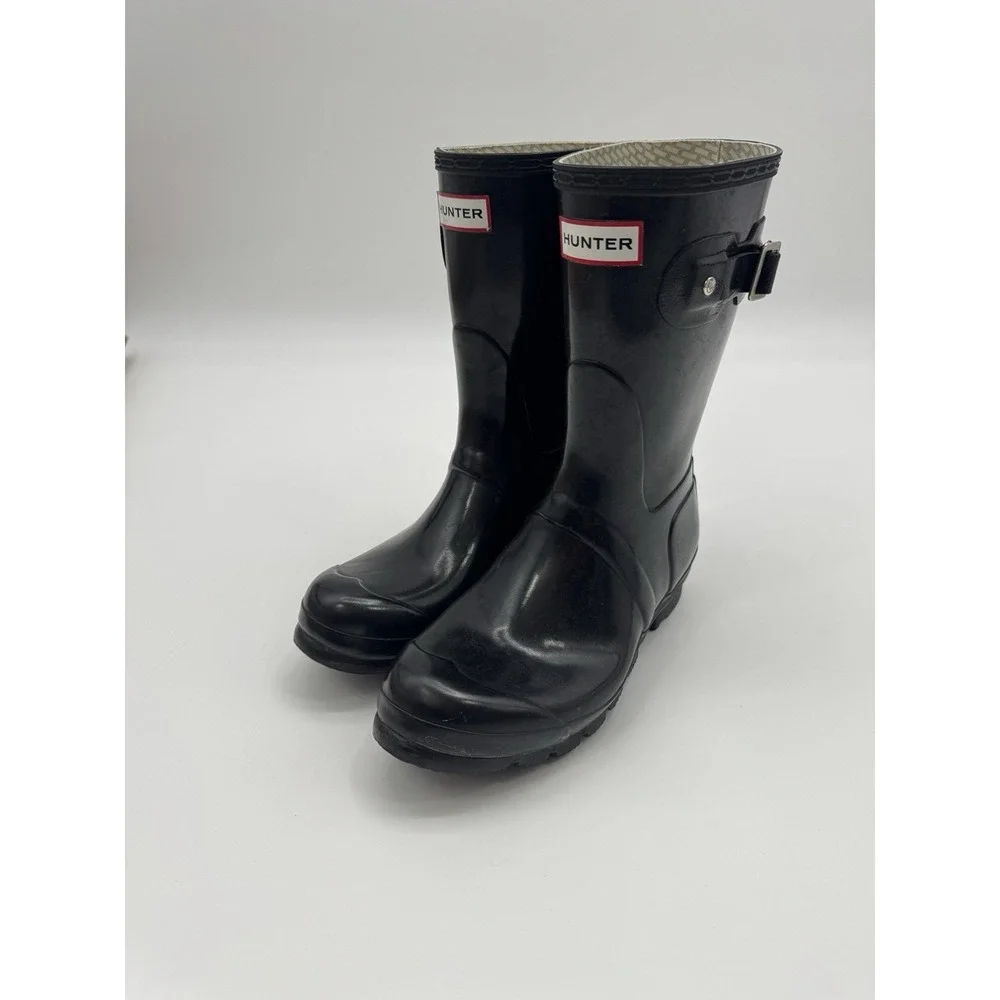 Hunter Original Short Gloss Black Mid Calf 6M Rain Boot Fisherman Preppy Marine